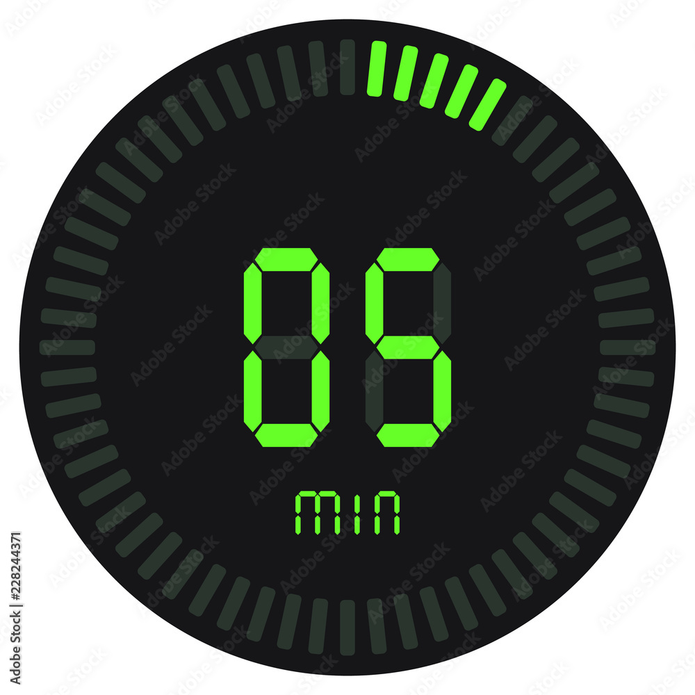 The green digital timer 5 minutes. electronic stopwatch with a gradient  dial starting vector icon, clock and watch, timer, countdown symbol. Stock  Vector | Adobe Stock