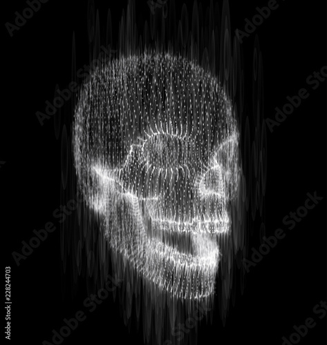 human skull from the drip of ink on the background.