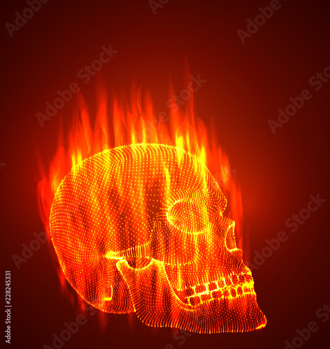 vector fire skull on red background. subculture.