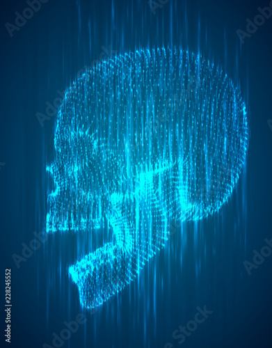 vector blue ink skull on white background. subculture