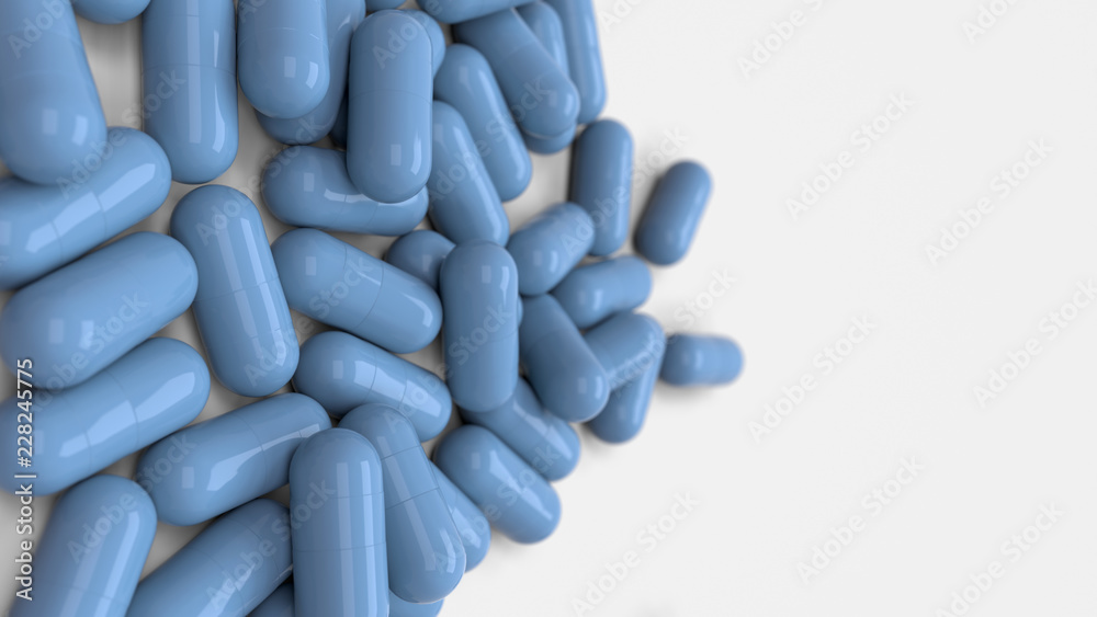 Pile of blue medicine capsules