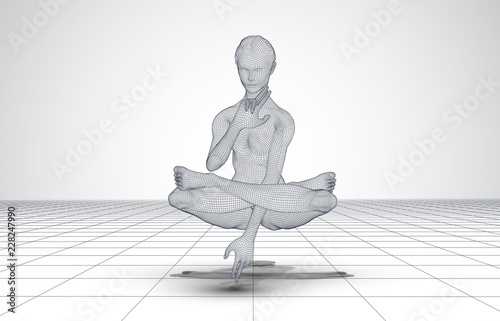 3d girl posing doing yoga, health of the future