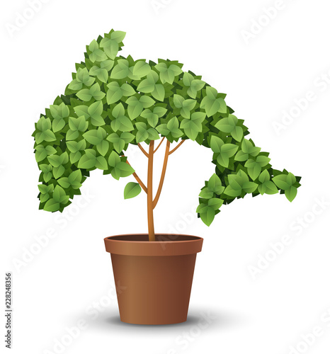 vector large green tree grows from a flowerpot.