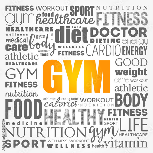GYM word cloud collage background, health concept
