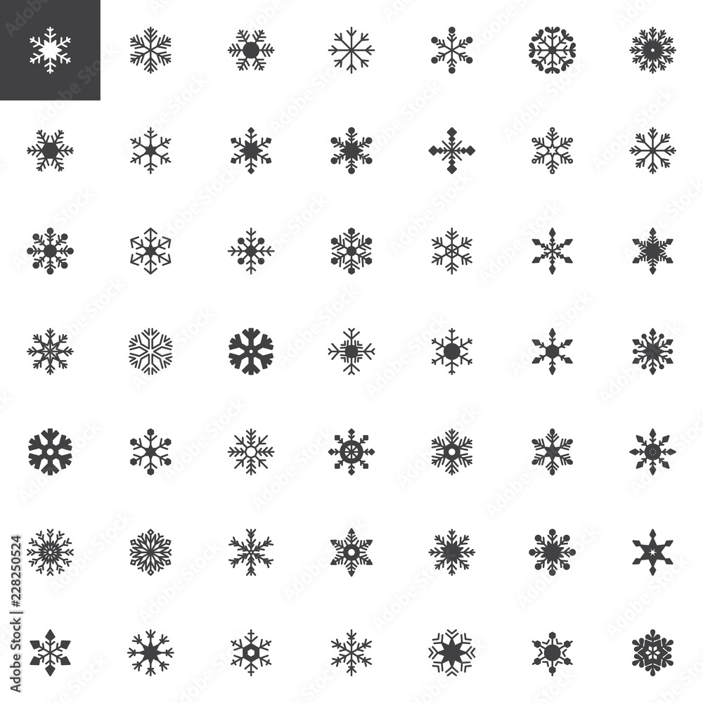 Snowflake vector icons set, modern solid symbol collection, filled style pictogram pack. Signs, logo illustration. Set includes icons as snow flake, winter, frozen, Christmas, New Year holiday