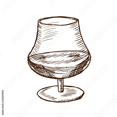 Alcoholic armagnac, based on white wine, in beautiful glass fouger.