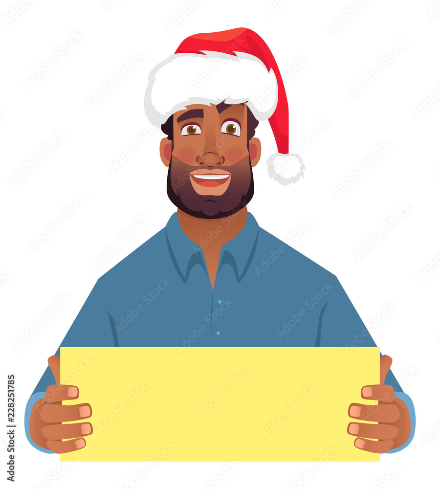 African man in hat holding blank card African man in hat holding blank card