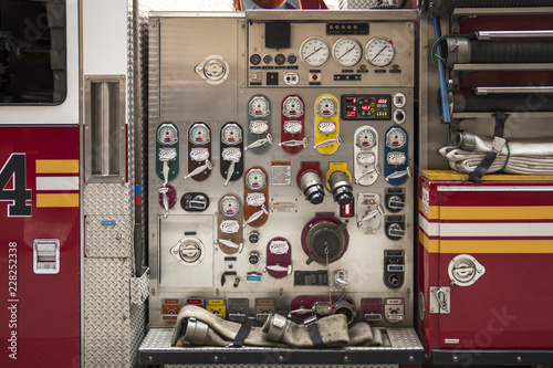 Canvastavla High pressure operating station on a fire engine in New York City