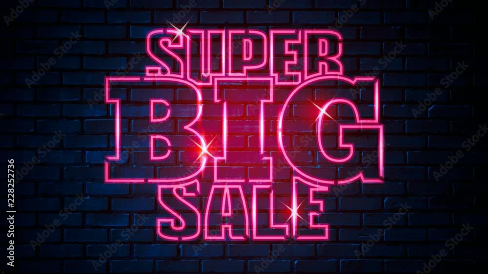 Glow neon sale loop animation label on brick wall Glow neon sale loop animation label on brick wall