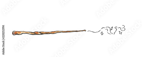 Watercolor hand drawn sketch of magic wand isolated on white