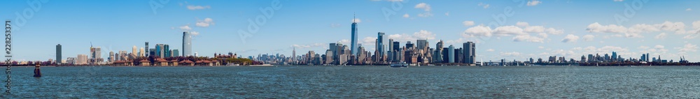 New York City skyline superpanorama with Ellis Island, Lower Manhattan and Brooklyn
