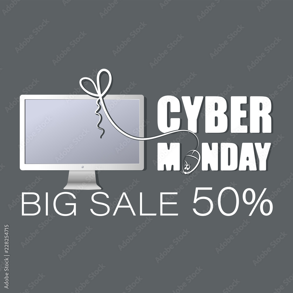 White monitor. Cyber monday. Big sale 