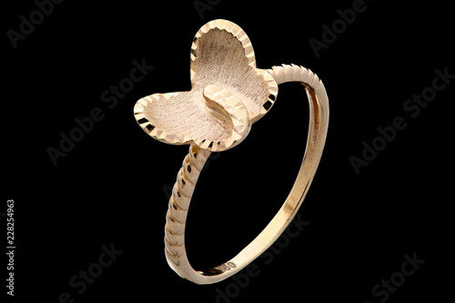 Canvas Print Golden ring with a butterfly on a black background