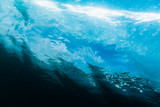 Underwater barrel wave in tropical sea in Oahu.