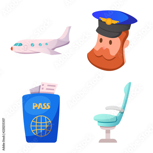 Vector illustration of airport and airplane logo. Set of airport and plane stock symbol for web.