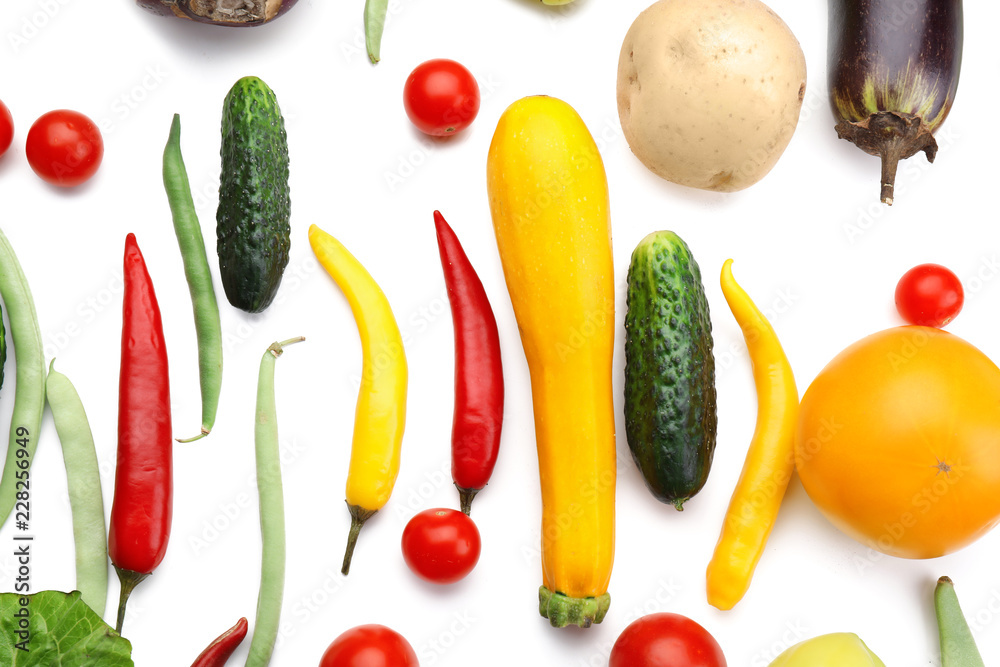 Various fresh vegetables on white background Various fresh vegetables on white background