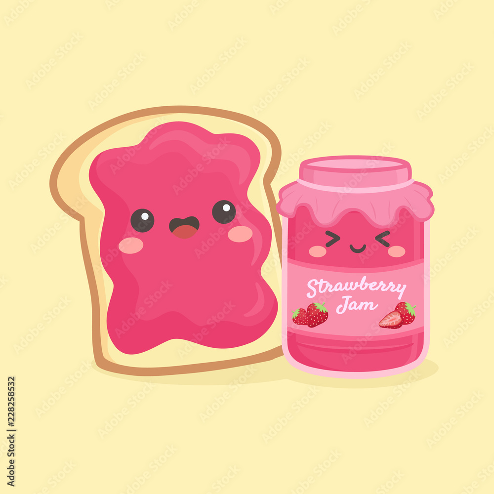 Cute Strawberry Jelly Jam Bottle Jar and Loaf Bread Sandwich Vector  Illustration Cartoon Smile Stock Vector | Adobe Stock
