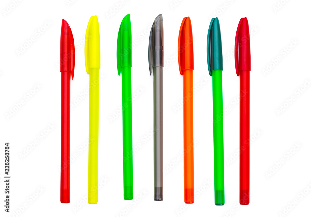 Set of pens isolated on white background