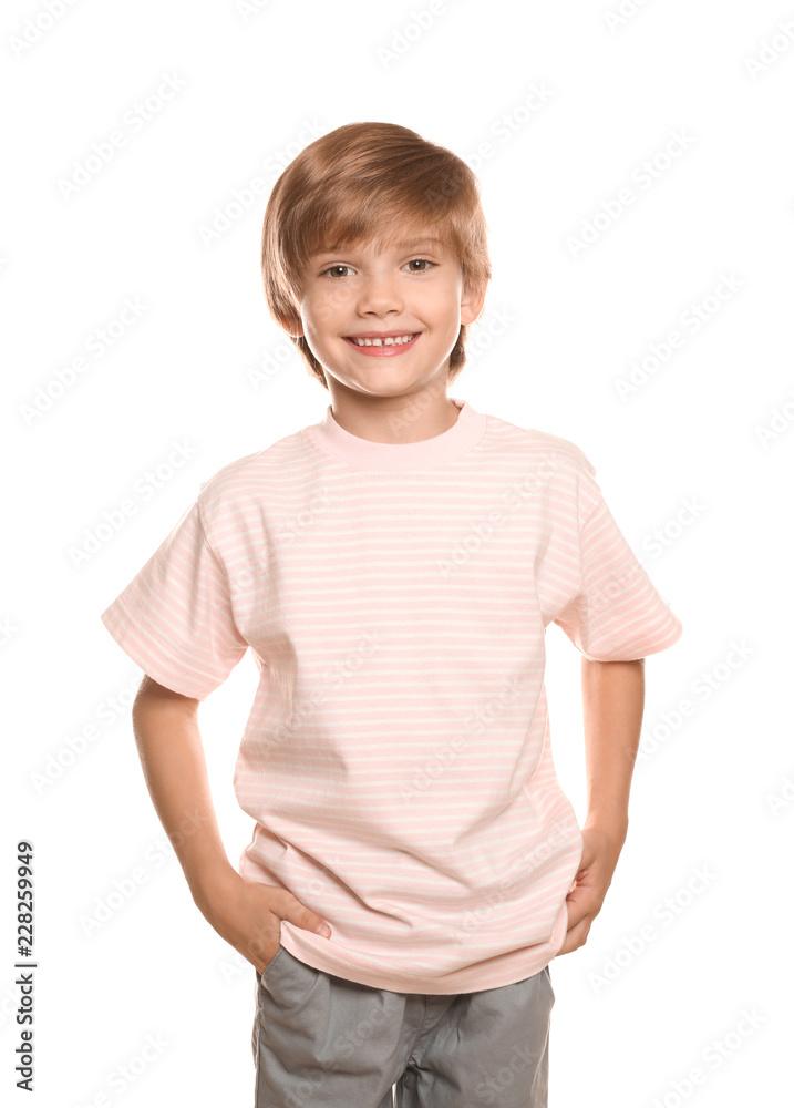 Little boy in t-shirt on white background Little boy in t-shirt on white background