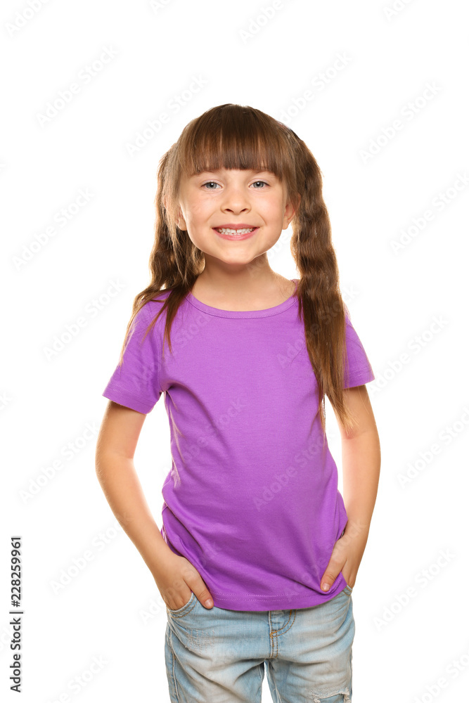 Little girl in t-shirt on white background Little girl in t-shirt on white background