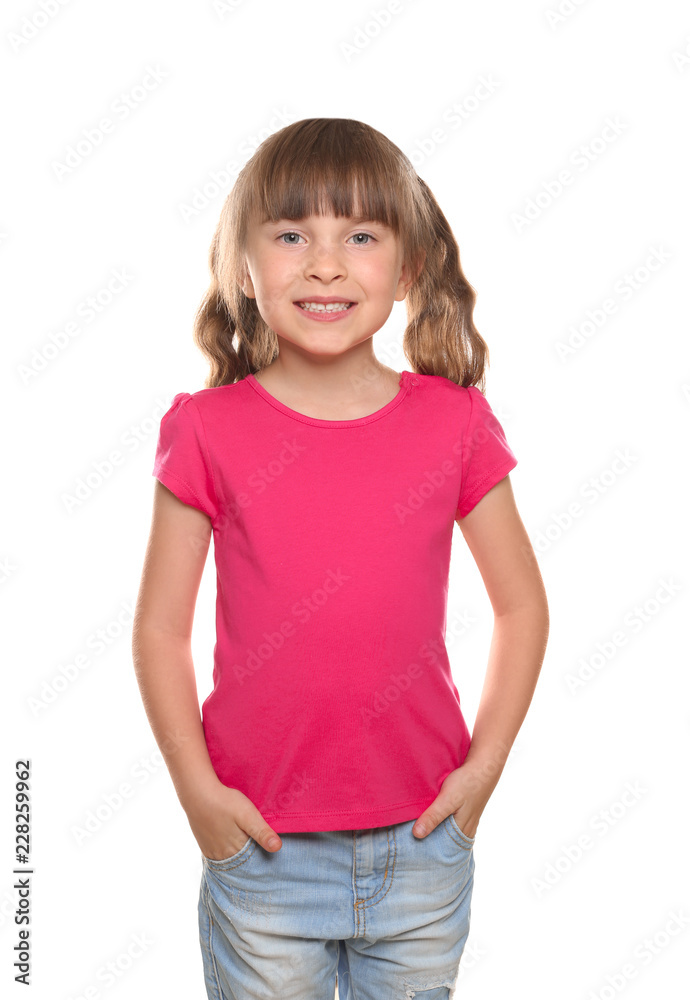 Little girl in t-shirt on white background Little girl in t-shirt on white background