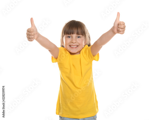 Little girl in t-shirt show...