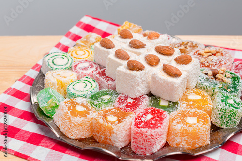 Turkish delight on a wooden table