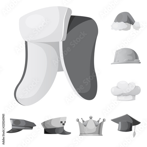 Vector illustration of headgear and cap icon. Set of headgear and accessory stock symbol for web.