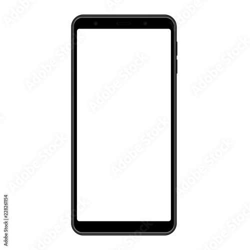 Smartphone frame, black mockup with blank screen - front view. Vector illustration