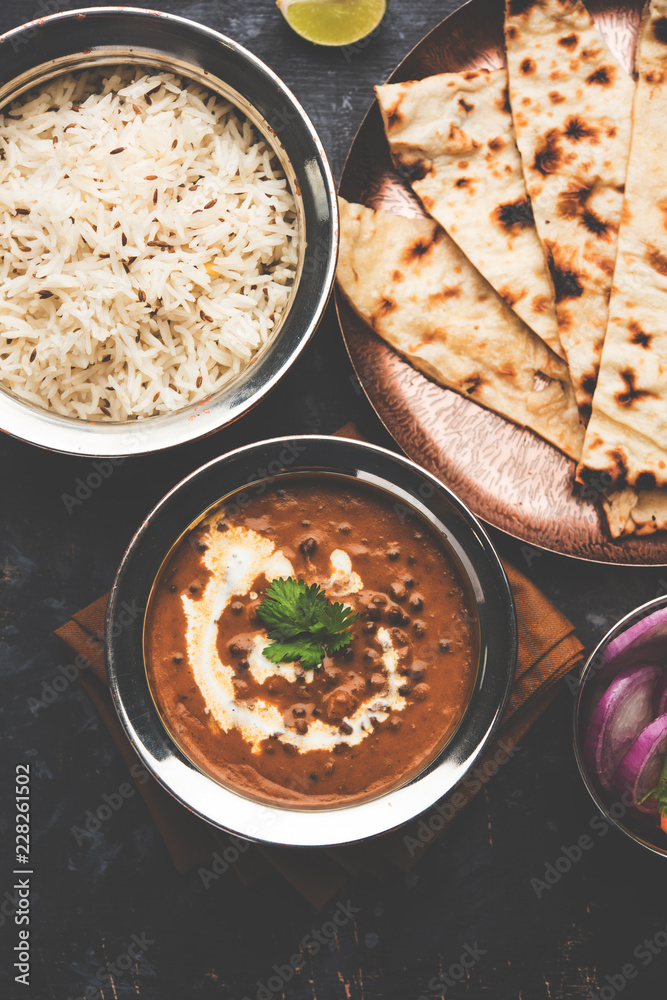 Dal makhani / makhni is a popular dish from India. Made with ingredients like whole black lentil, butter and cream. Served with Naan/roti and rice Dal makhani / makhni is a popular dish from India. Made with ingredients like whole black lentil, butter and cream. Served with Naan/roti and rice