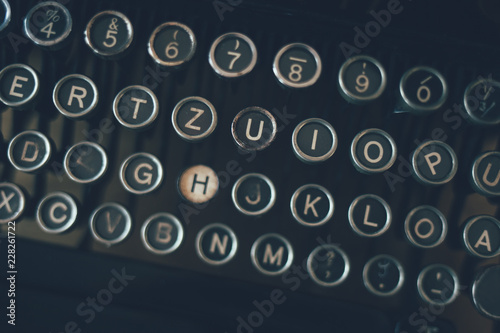 Close up of retro typewriter keyboard keys