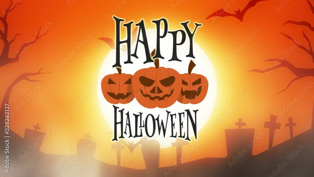 animated happy halloween greeting card with pumpkins, moon and bats animated happy halloween greeting card with pumpkins, moon and bats