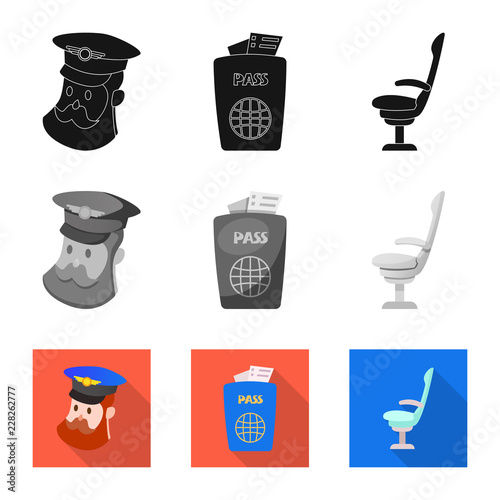 Vector design of airport and airplane sign. Set of airport and plane stock vector illustration.
