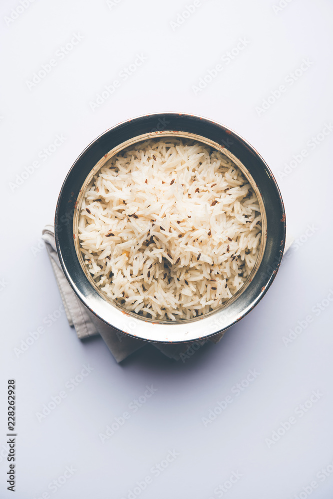 Cumin rice / Indian Jeera Rice in a bowl, selective focus Cumin rice / Indian Jeera Rice in a bowl, selective focus