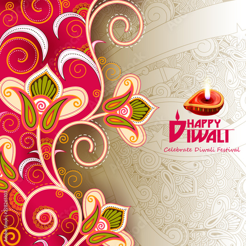 Illustration of decorated diya for Happy Diwali holiday background