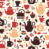 Vector illustration of tea. Seamless pattern of tea symbol.
