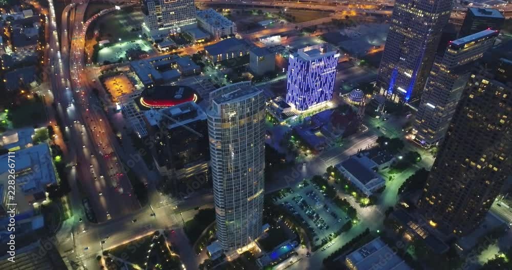 Aerial of Downtown Dallas, Texas at Night Aerial of Downtown Dallas, Texas at Night