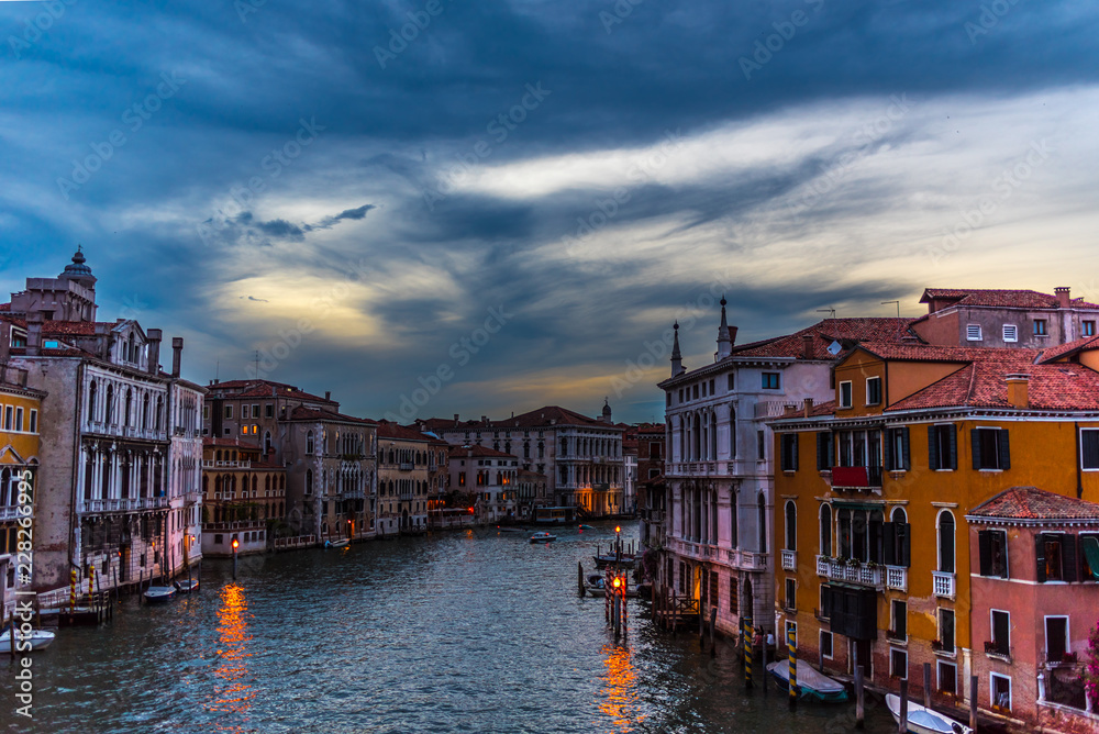 Night view of the grand canal in Venice