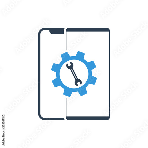 Settings on smartphone screen. Phone fix repair icon logo vector