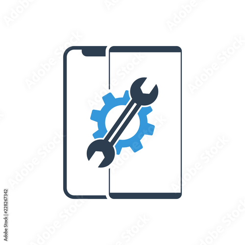 Settings on smartphone screen. Phone fix repair icon logo vector