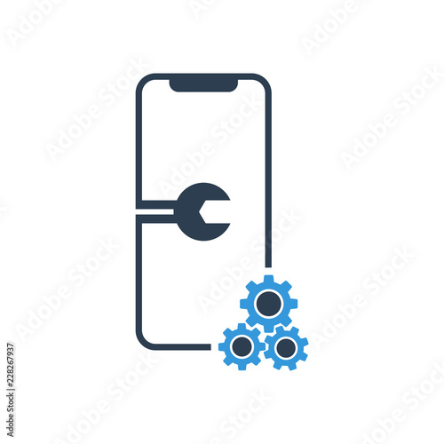 Settings on smartphone screen. Phone fix repair icon logo vector