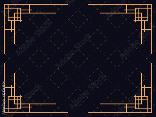 Art deco frame. Vintage linear border. Design a template for invitations, leaflets and greeting cards. The style of the 1920s - 1930s. Vector illustration