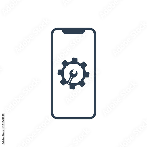 Settings on smartphone screen. Phone fix repair icon logo vector
