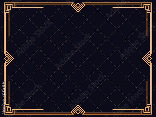Art deco frame. Vintage linear border. Design a template for invitations, leaflets and greeting cards. The style of the 1920s - 1930s. Vector illustration