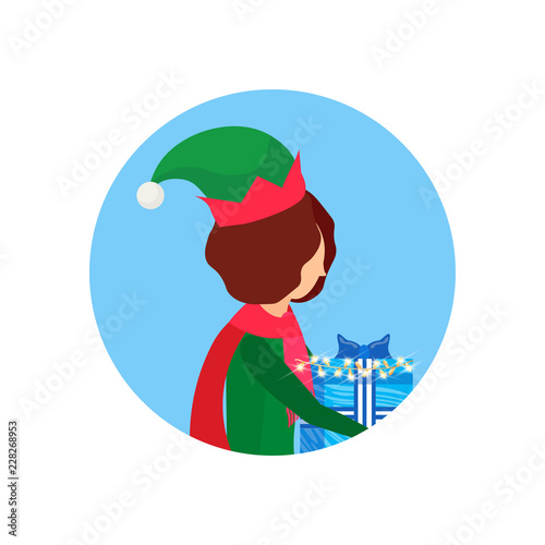 christmas girl face profile avatar elf santa helper concept flat female cartoon character portrait isolated vector illustration
