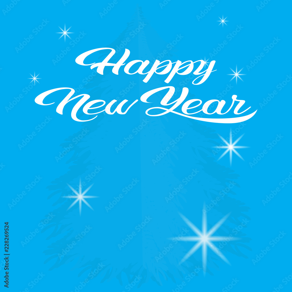 happy new year and merry christmas concept blue background flat greeting card vector illustration