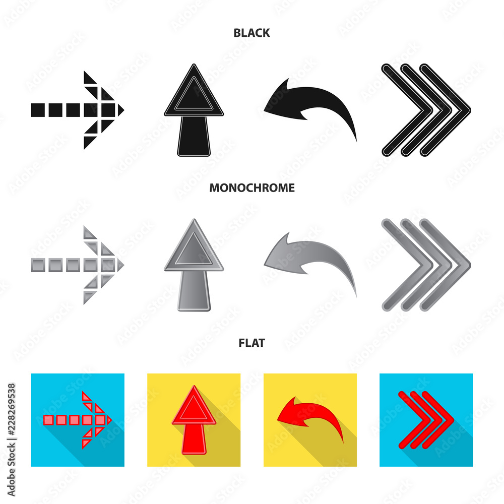 Vector illustration of element and arrow sign. Set of element and direction stock vector illustration. Vector illustration of element and arrow sign. Set of element and direction stock vector illustration.