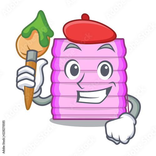 Artist character wooden blinds with sun rays