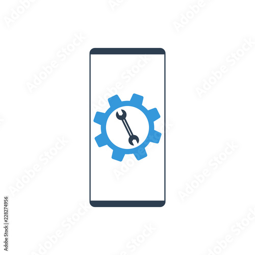Settings on smartphone screen. Phone fix repair icon logo vector