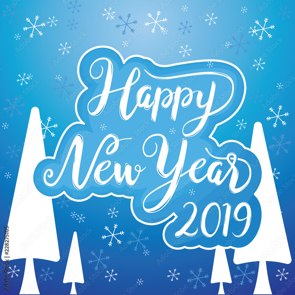 Happy New Year 2019 Greeting Card Star Blue Pine Snowflake
